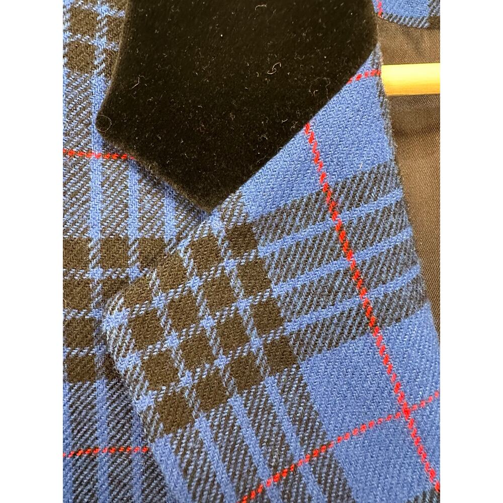 Vintage 1990’s Blue and Black Wool Plaid Blazer Jacket w/ Velvet Collar Size 10 - Picture 3 of 6